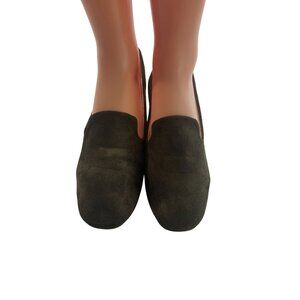 Unbranded Womens Olive Green Faux Suede Loafers Size 40